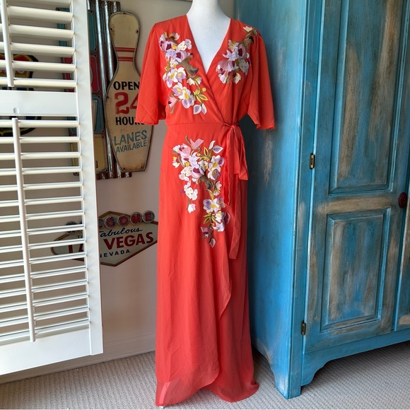 Hope & Ivy Premium Wrap Front Embroidered Maxi Dress - Picture 2 of 13